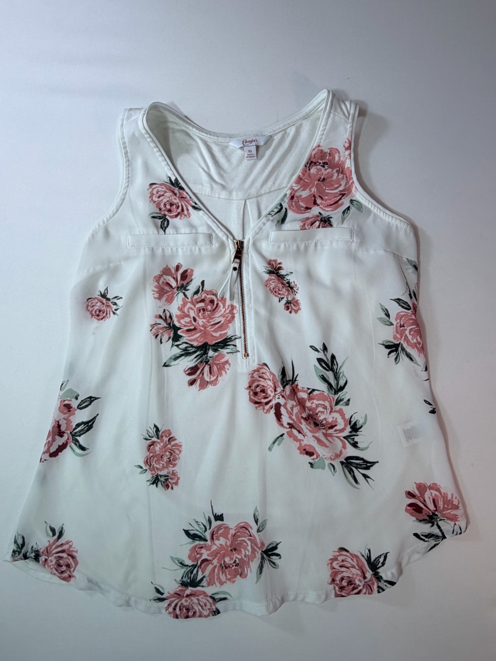 Candie's White Floral Zip Front Tank Top